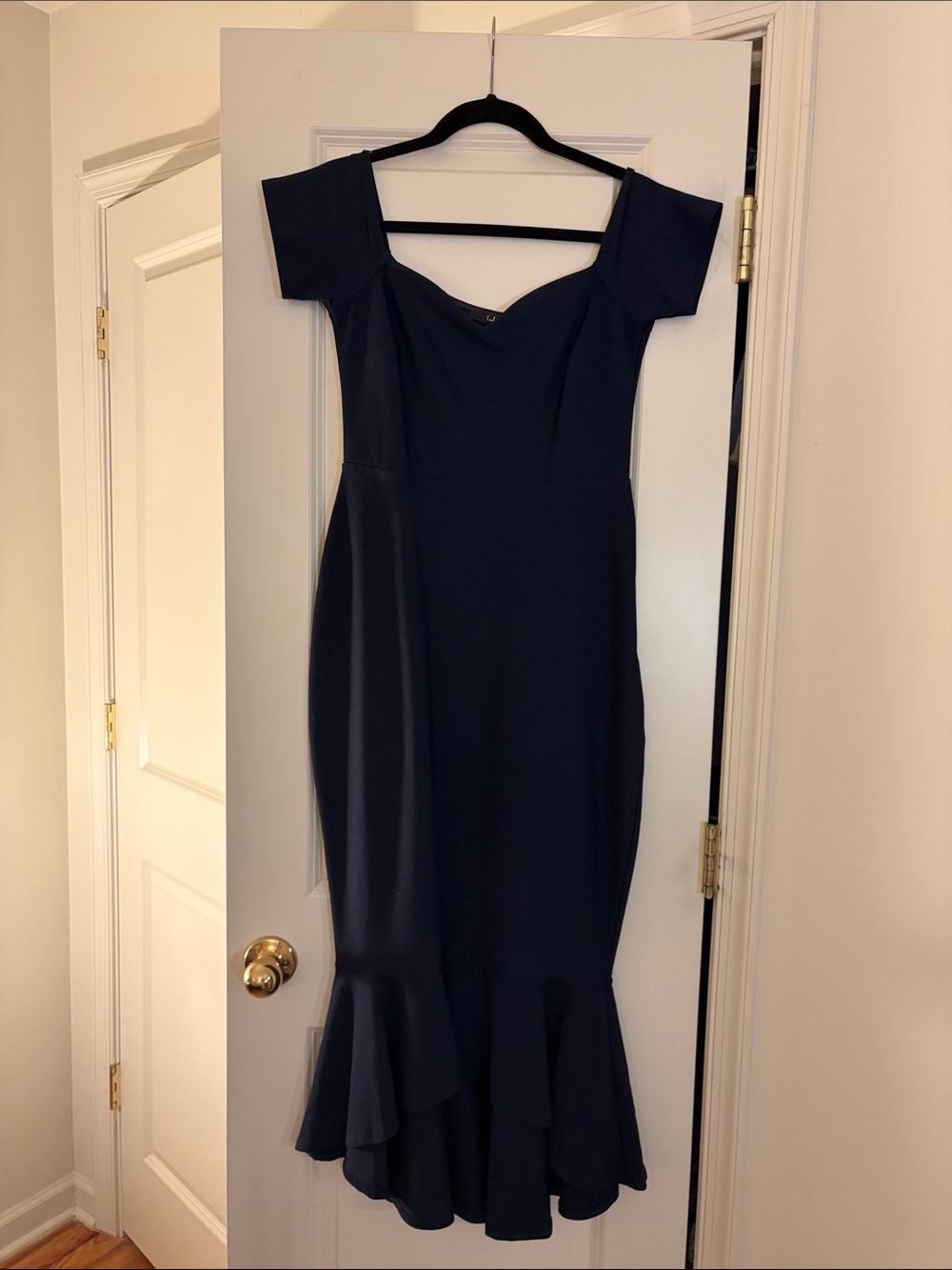 Lulu's Navy Off-Shoulder Mermaid Midi Dress